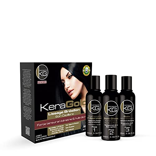 Kit Lissage Brésilien Keragold 3x120ml pour Cheveux Frêles en Étivi
