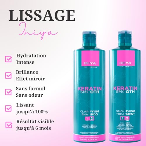 Lissage Brésilien Iniya Keratin Smooth Sans Formol | Kit Lissage Brésilien Kératine, Collagène, Acide Hyaluronique & Pro