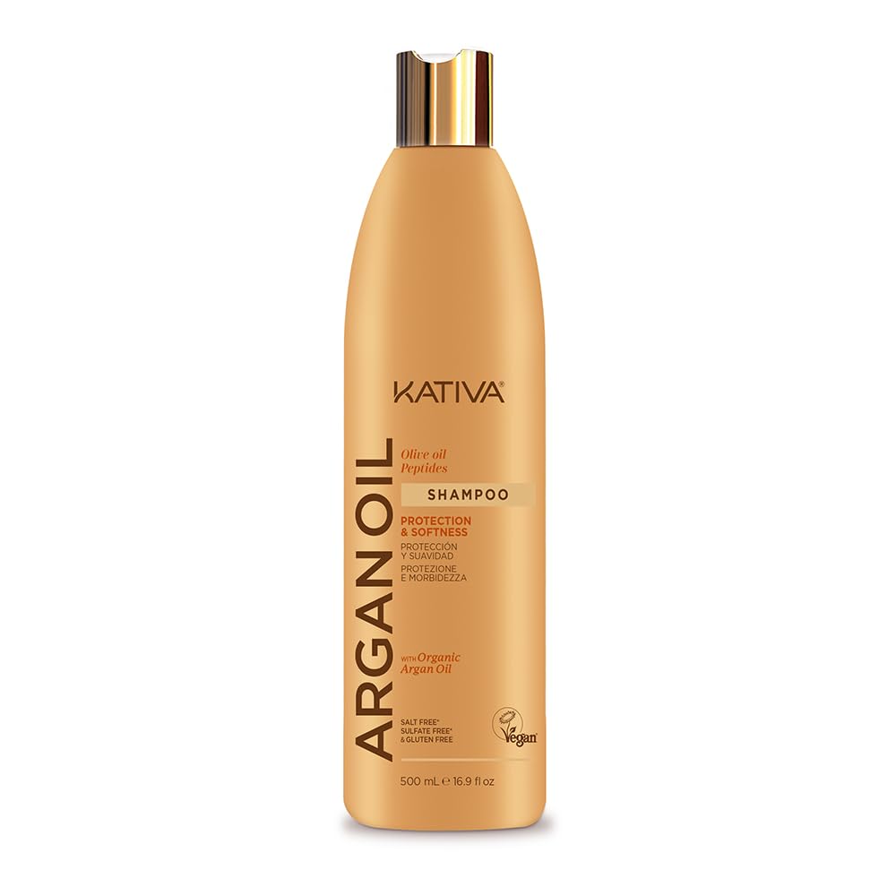 Kativa Huile d'Argan Shampooing 500 ml -Shampooing Nourrissant en Profondeur pour Cheveux Sécés, Non Gras, Traitement Ap