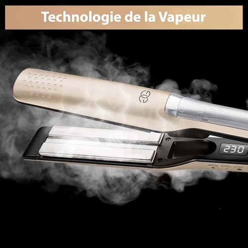Lisseur Vapeur Champagne Golden Goods Steampod Pro | Puissance et Tempérérure Variable | Cheveux de tous Types | Céramiq