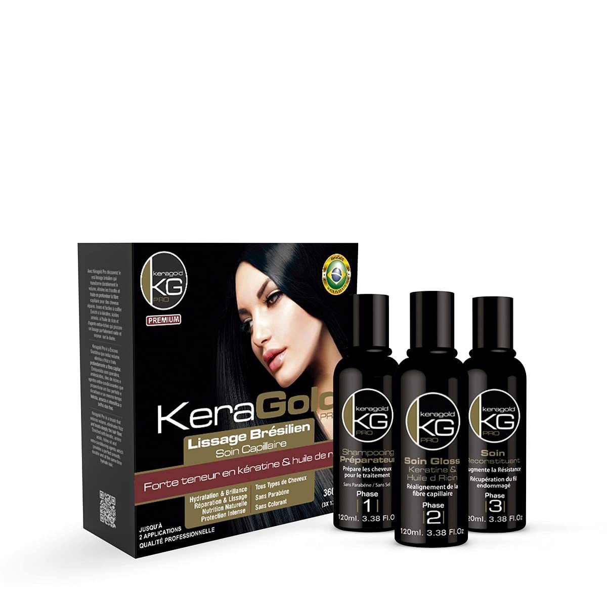 Kit Lissage Brésilien Keragold 3x120ml pour Cheveux Frêles en Étivi