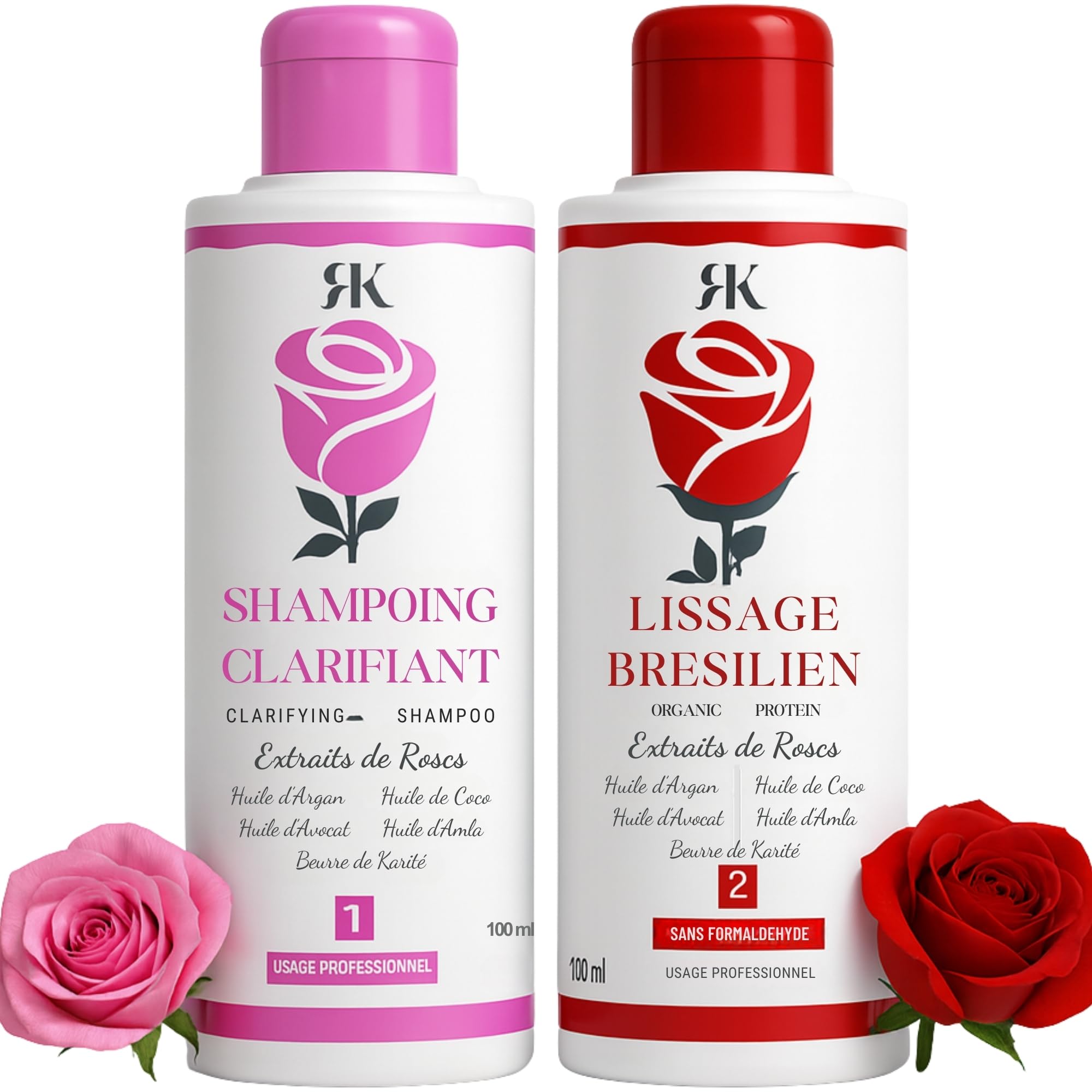 Kit de lissage Brésilien 2 x 100ml Romanti-K - Professionnel, Sans Formol, Organique - Kératine Pure & Protéine de Tanin